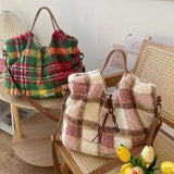 MAYTRENDS  -  Women's Woolen Cloth Plaid Shoulder Bag Adjustable Crossbody Bags Large Capacity Student Handbag Autumn Winter