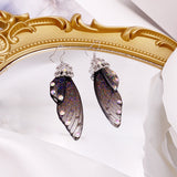 Fashion Handmade Femme Wing Drop Earrings Purple Resin Fairy Cicada Wings Earrings Rhinestone Purple Earrings Vintage Jewelry