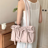 MAYTRENDS  -  Lightweight Casual Nylon Shoulder Bag Unique Fresh Gentle Bow Design Travel Bag Solid Color Soft Large Capacity Women's Tote Bag