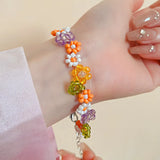 MAYTRENDS  -  Colored Handmade Woven Bead Flower Necklace Collarbone Chain Temperament Style Jewelry Bracelet