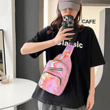 Maytrends Personality Casual Crossbody Bags for Women Y2k Aesthetic Fashion Ins Punk Handbags All Match Zipper Trend Holographic Chest Bag