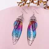 Fashion Handmade Femme Wing Drop Earrings Purple Resin Fairy Cicada Wings Earrings Rhinestone Purple Earrings Vintage Jewelry