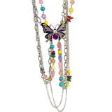 MAYTRENDS  -  Butterfly colorful beads tassel multi-layered choker necklace