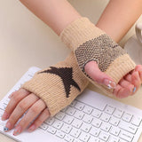 Autumn Winter Knitted Woolen Gloves Ins Fashion Y2K Men's Women's Half Finger Warm Five Pointed Star Fingerless Gloves Unisex