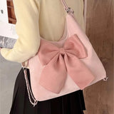 Maytrends Pink Bow Womens Shoulder Bag Korean Style Fashion Large Capacity Sweet Backpack Cute Exquisite Elegant New Female Tote Bag