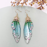 Fashion Handmade Femme Wing Drop Earrings Purple Resin Fairy Cicada Wings Earrings Rhinestone Purple Earrings Vintage Jewelry