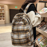 Maytrends  -   Vintage Plaid Woollen Cloth Women's Backpack Student Book Backpacks for Teenage Girls School Bags Large CapacityTravel Rucksack