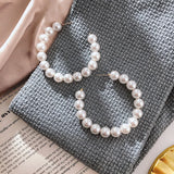 Maytrends  New Simple Big Pearl Earrings For Women Metal Pearl Round Fashion Circle Statement Earrings Drop Party Jewelry Gifts