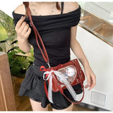 MAYTRENDS  -  Aesthetic Women Handbags Heart Shaped Transparent Underarm Shoulder Bags Ribbon Lace Small Capacity Crossbody Ita Bolso