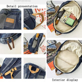 Maytrends  -  New Women Denim Vintage College Backpack Lady Leisure Retro Trendy Female Patchwork Book Bag Fashion Girl Cute Travel School Bag