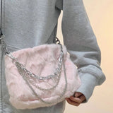 Maytrends Japanese Sweet Kawaii Women's Handbags Fashion Cute Fluffy Chain Shoulder Bag Y2k Aesthetic Elegant Casual Crossbody Bags Femme