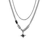 MAYTRENDS  -  Hip Hop Zircon Star Double Layer Necklace For Men Women Trend Charm Titanium Steel Pendant Chain Unisex Jewelry Wholesale