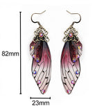 Fashion Handmade Femme Wing Drop Earrings Purple Resin Fairy Cicada Wings Earrings Rhinestone Purple Earrings Vintage Jewelry