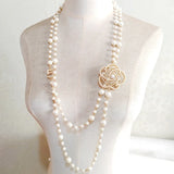 MAYTRENDS  -  Elegant Clastic Flower Necklace for Women with Simulated-Pearl