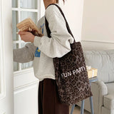 MAYTRENDS  -  Retro Leopard Print Shoulder Bag Bucket Shaped Casual Tote Large Capacity Handbag Fashion Canvas Bags