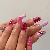 MAYTRENDS  -  24pcs 3D French Red Fake Nails Wearable Five-pointed Star Design Press on Nails Diamond Nail Art Pieces Artificial False Nails