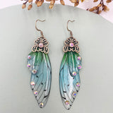 Fashion Handmade Femme Wing Drop Earrings Purple Resin Fairy Cicada Wings Earrings Rhinestone Purple Earrings Vintage Jewelry