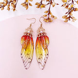 Fashion Handmade Femme Wing Drop Earrings Purple Resin Fairy Cicada Wings Earrings Rhinestone Purple Earrings Vintage Jewelry