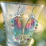 Fashion Handmade Femme Wing Drop Earrings Purple Resin Fairy Cicada Wings Earrings Rhinestone Purple Earrings Vintage Jewelry