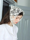 Maytrends White Woven Floral Lace Hair Scarf Wraps Women Retro Triangle Headscarf Hat Travel Photo Headband Hair Accessories