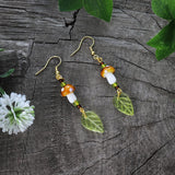 MAYTRENDS  -  Forest Leaves Mushroom Drop Earring Fairy Woodland Earring for women