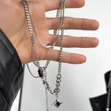 MAYTRENDS  -  Hip Hop Zircon Star Double Layer Necklace For Men Women Trend Charm Titanium Steel Pendant Chain Unisex Jewelry Wholesale