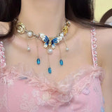 MAYTRENDS  -  Sweet and cool dreamy oil-drip diamond butterfly tassel necklace