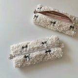 MAYTRENDS  -  Bow Embroidery Lamb Brush Bag for Girls Stationery Storage Bag for Girls Gift Makeup Bag  Pencil Case Korean Stationery Kawaii