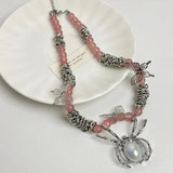 MAYTRENDS  -  Crystal Tassel Multi-layer Flower Bead Imitation Pearl Necklace