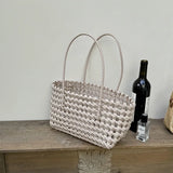 MAYTRENDS  -  PVC Handheld Hollow Woven Tote Bag Vegetable Basket Shoulder Bags Beach Vacation Picnic Handbag Summer