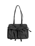 MAYTRENDS  -  Lightweight Casual Nylon Shoulder Bag Unique Fresh Gentle Bow Design Travel Bag Solid Color Soft Large Capacity Women's Tote Bag