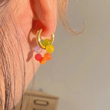 New Sweet Cute Multicolor Transparent Rainbow Beads Metal Circle Earrings for Women Girls Party Jewelry