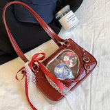 MAYTRENDS  -  Aesthetic Women Handbags Heart Shaped Transparent Underarm Shoulder Bags Ribbon Lace Small Capacity Crossbody Ita Bolso