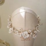 Handmade Rhinestones Porcelain Flowers Pearls Bridal Hair Comb Wedding Hair Headdress Hair Accessories Women Jewelry