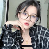 Maytrends Korean Tea Square Glasses Frame Women Lovely Ins No Makeup Plain Glasses Men Eyewear Cute Decorative Computer Glasses