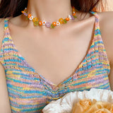 MAYTRENDS  -  Colored Handmade Woven Bead Flower Necklace Collarbone Chain Temperament Style Jewelry Bracelet