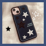 Luxury Denim Embroidery Star Flowers Fashion Phone Case For iPhone 14 13 Pro Max 11 12 XR XS Max X Couple Shockproof Back Cover