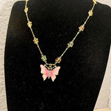 MAYTRENDS  -  Pink butterfly tassel necklace stacked with niche design super fairy clavicle chain