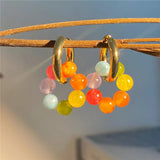 New Sweet Cute Multicolor Transparent Rainbow Beads Metal Circle Earrings for Women Girls Party Jewelry