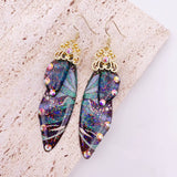 Fashion Handmade Femme Wing Drop Earrings Purple Resin Fairy Cicada Wings Earrings Rhinestone Purple Earrings Vintage Jewelry