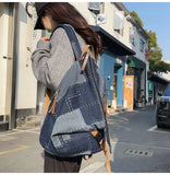 Maytrends New Women Denim Vintage College Backpack Lady Leisure Retro Trendy Female Patchwork Book Bag Fashion Girl Cute Travel School Bag