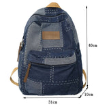 Maytrends  -  New Women Denim Vintage College Backpack Lady Leisure Retro Trendy Female Patchwork Book Bag Fashion Girl Cute Travel School Bag