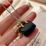 MAYTRENDS  -  tiger eye stone obsidian bag grape bunch necklace