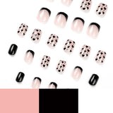 Black French Cute Love Heart Wearable Nail Art Glossy Short Fake Nails Detachable Finished False Nails Press on Nails with Glue