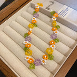 MAYTRENDS  -  Colored Handmade Woven Bead Flower Necklace Collarbone Chain Temperament Style Jewelry Bracelet