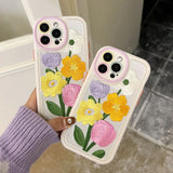 Fashion Embroidery Flower Winter Warm Phone Case For iPhone 15 13 12 11 Pro Max Colorful Soft Shockproof Camera Protection Cover