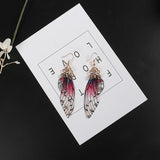 Fashion Handmade Femme Wing Drop Earrings Purple Resin Fairy Cicada Wings Earrings Rhinestone Purple Earrings Vintage Jewelry