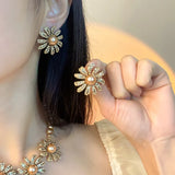 MAYTRENDS  -  Pearl Daisy Necklace Earrings Light Luxury High-end Flower Clavicle Chain