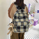 Maytrends  -   Fashion Plaid Woollen Cloth Women's Backpack Student Book Backpacks for Teenage Girls School Bags Large CapacityTravel Rucksack