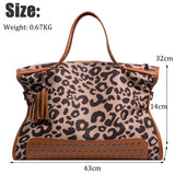 Maytrends Large Capacity Leopard Print Women's Shoulder Bag Lady Shopping Tote Handbag Fashion Rivet Female Big Crossbody Bags with Tassel